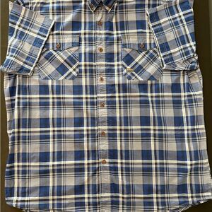 Ariat Rebar Blue and Gray Plaid Button-Down Work Shirt